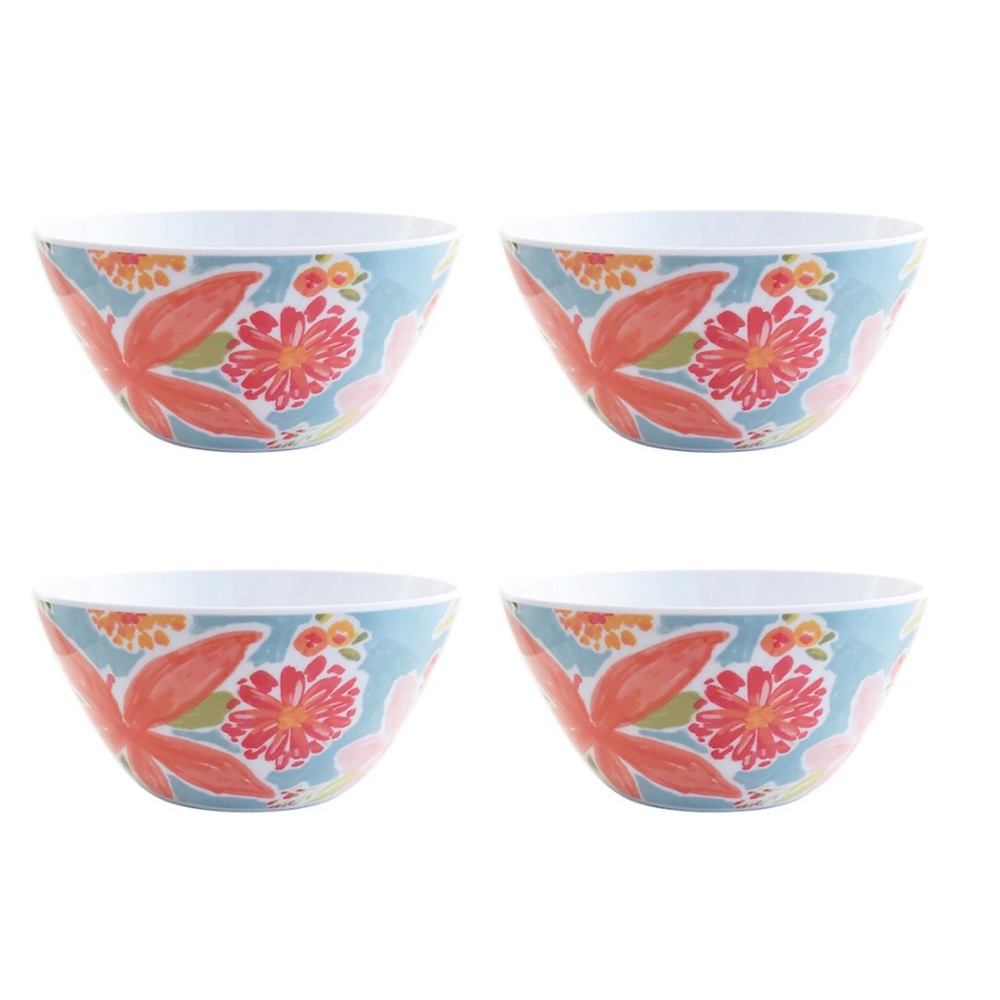 4- PC Melamine Floral Cereal Bowl Set